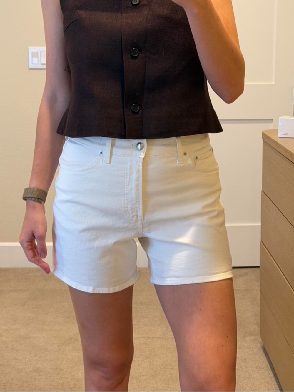 Women's White High-Rise Denim Shorts
